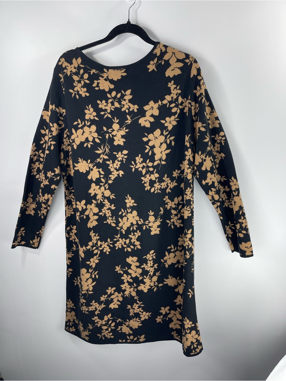 J. Jill Jacquard Black Rattan Floral Print Long Sleeve Large Sweater Dress - Picture 4 of 10